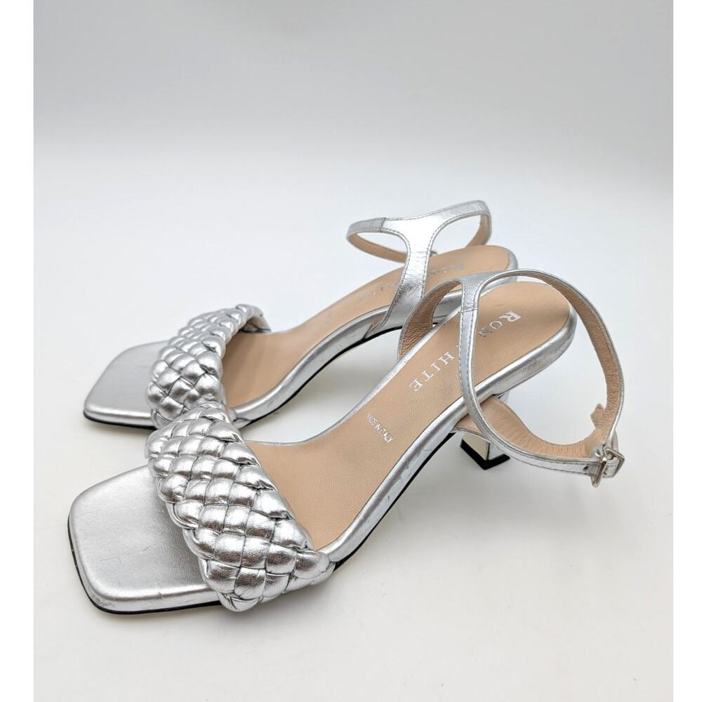 Ron White Aneesha Metallic Braided Ankle Strap Sandal Women's Silver US8 EU38.5